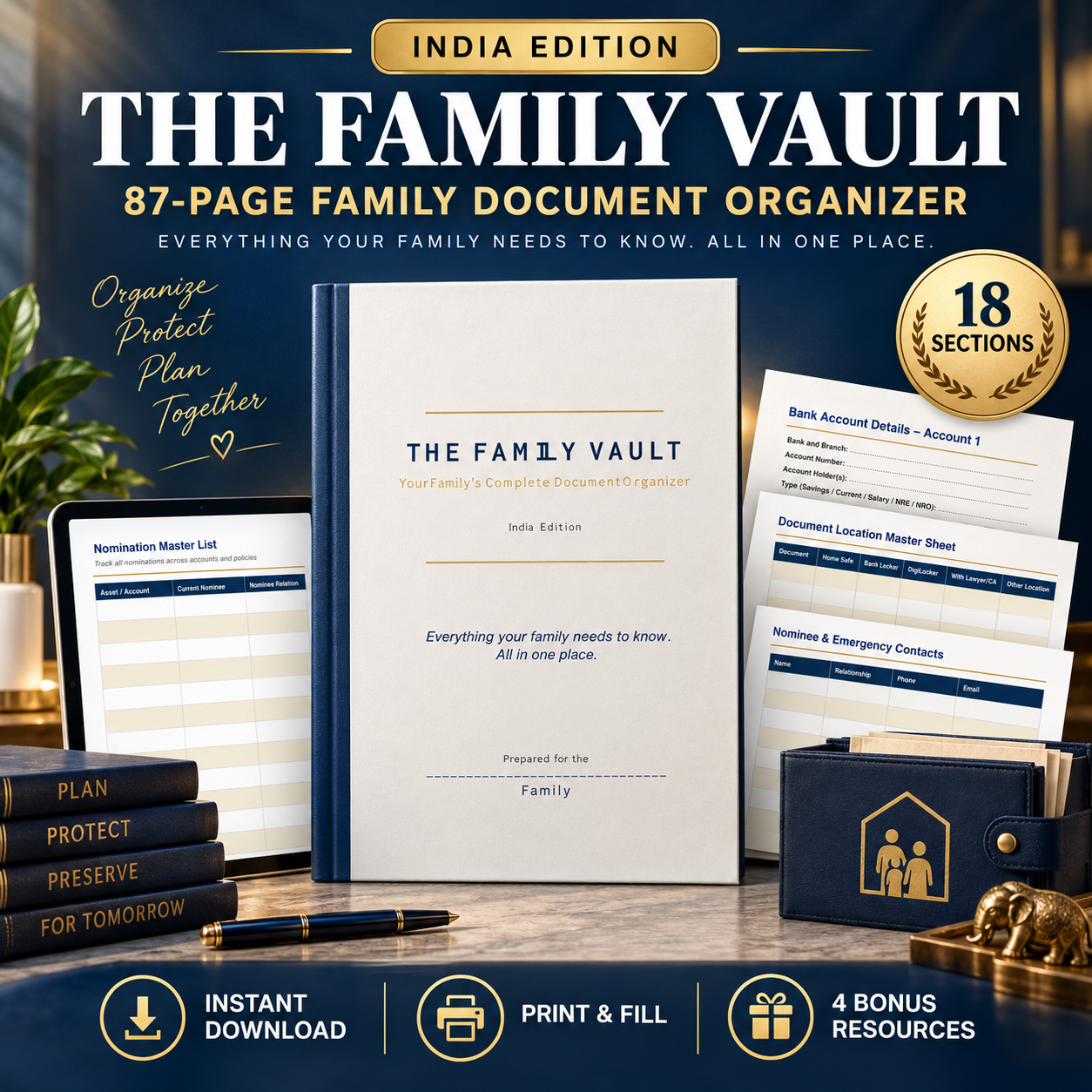 The Family Vault — 87-Page Family Document Organizer for Indian Families by JugaadGuides