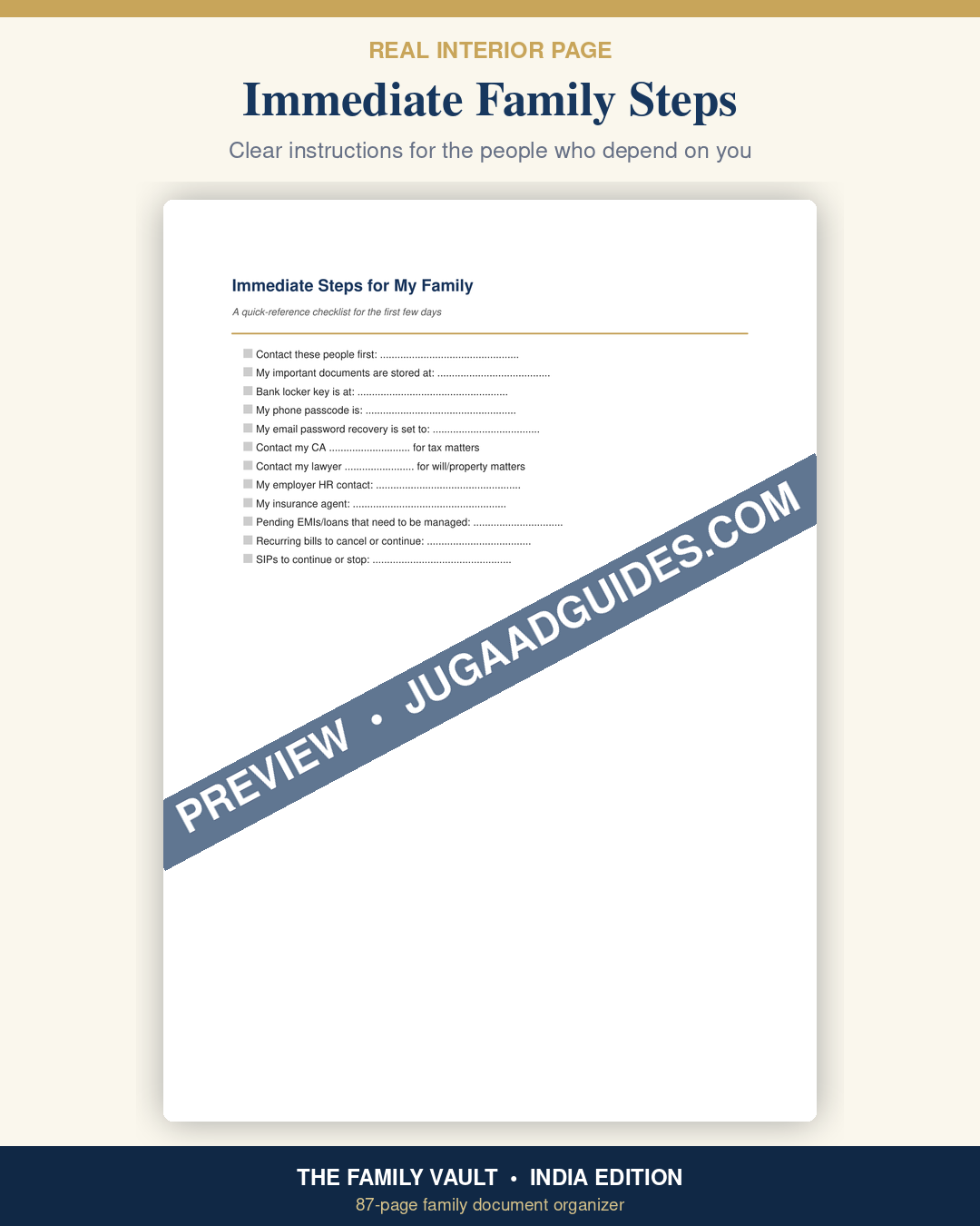 Immediate Family Steps