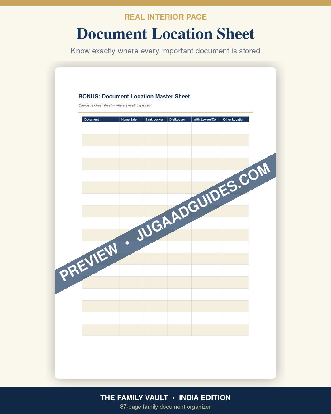Document Location Sheet